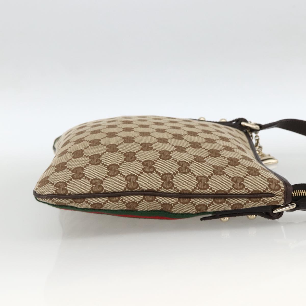 GUCCI GG Canvas Web Sherry Line Shoulder Bag Beige Gold 144388 Auth BSZ299V