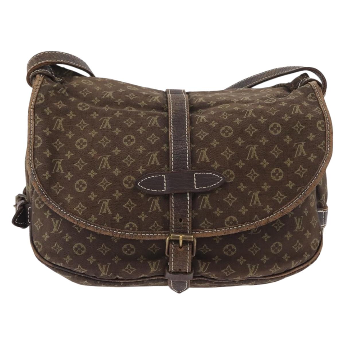 LOUIS VUITTON Monogram Mini Lin SaumurPM Shoulder Bag Brown M95227 Auth BSZ306