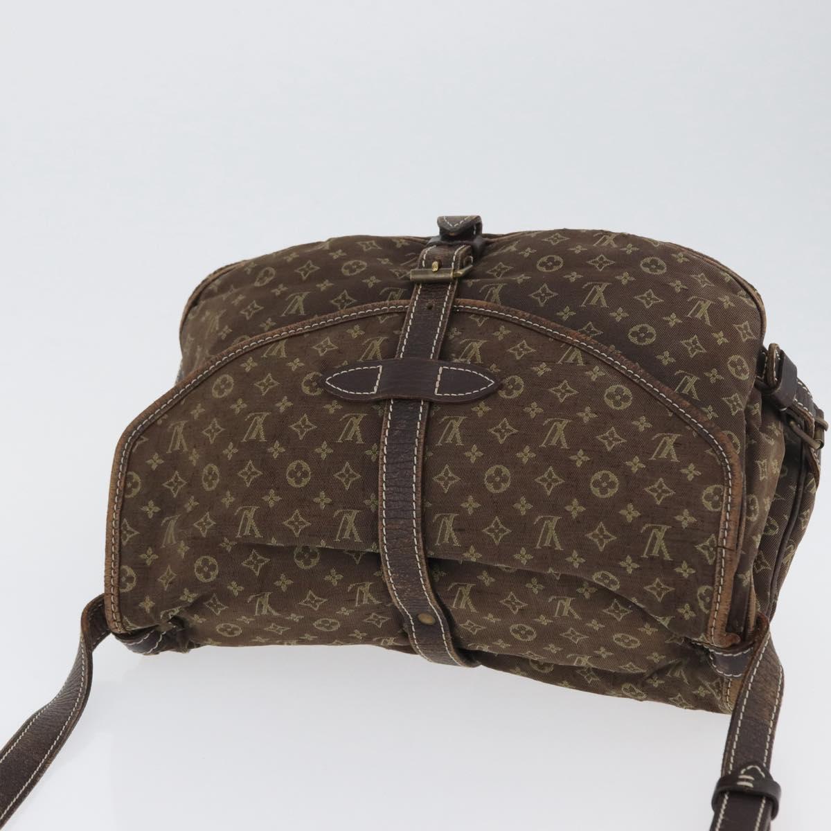 LOUIS VUITTON Monogram Mini Lin SaumurPM Shoulder Bag Brown M95227 Auth BSZ306
