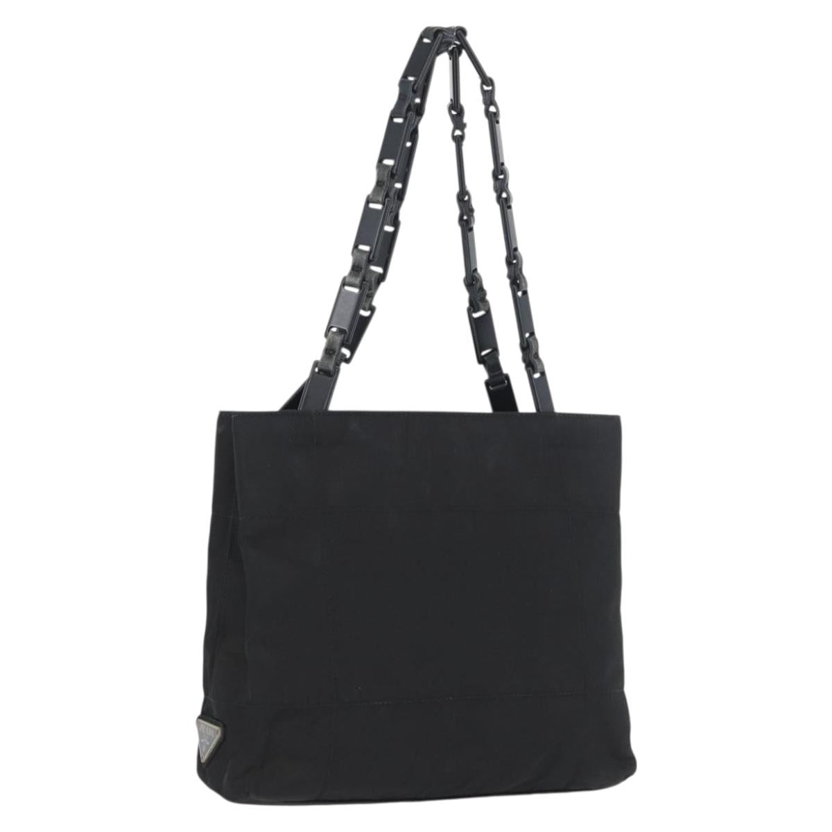 PRADA Tote Bag Nylon Black Silver Auth BSZ307
