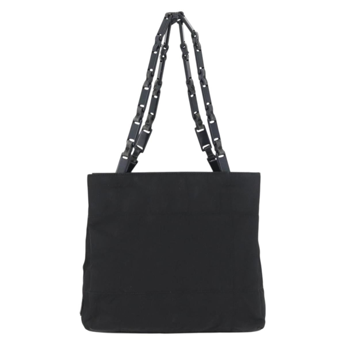 PRADA Tote Bag Nylon Black Silver Auth BSZ307