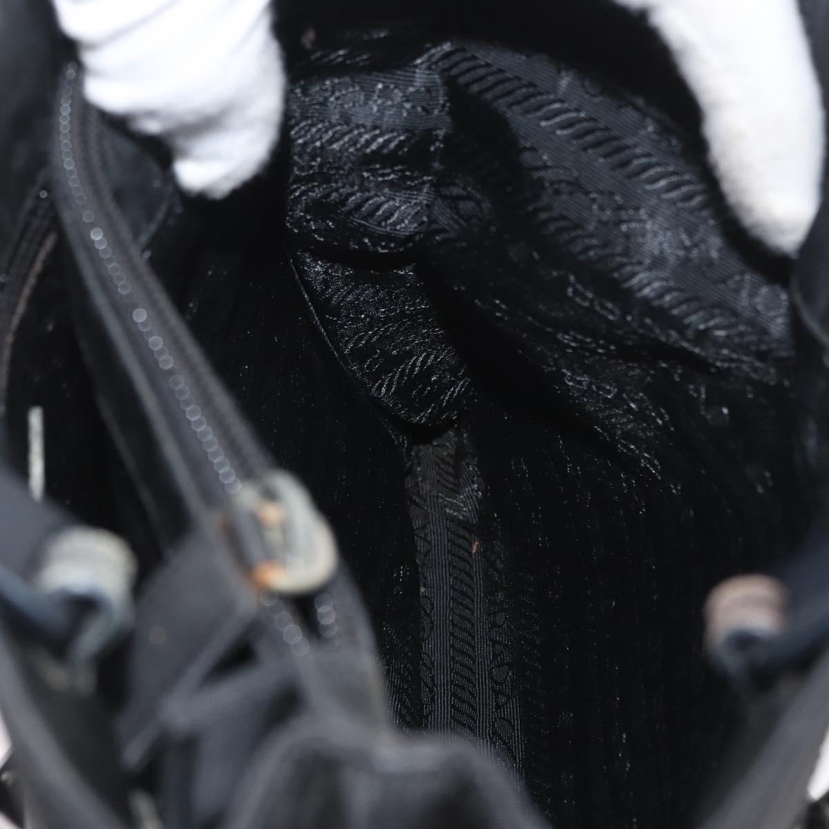 PRADA Tote Bag Nylon Black Silver Auth BSZ307