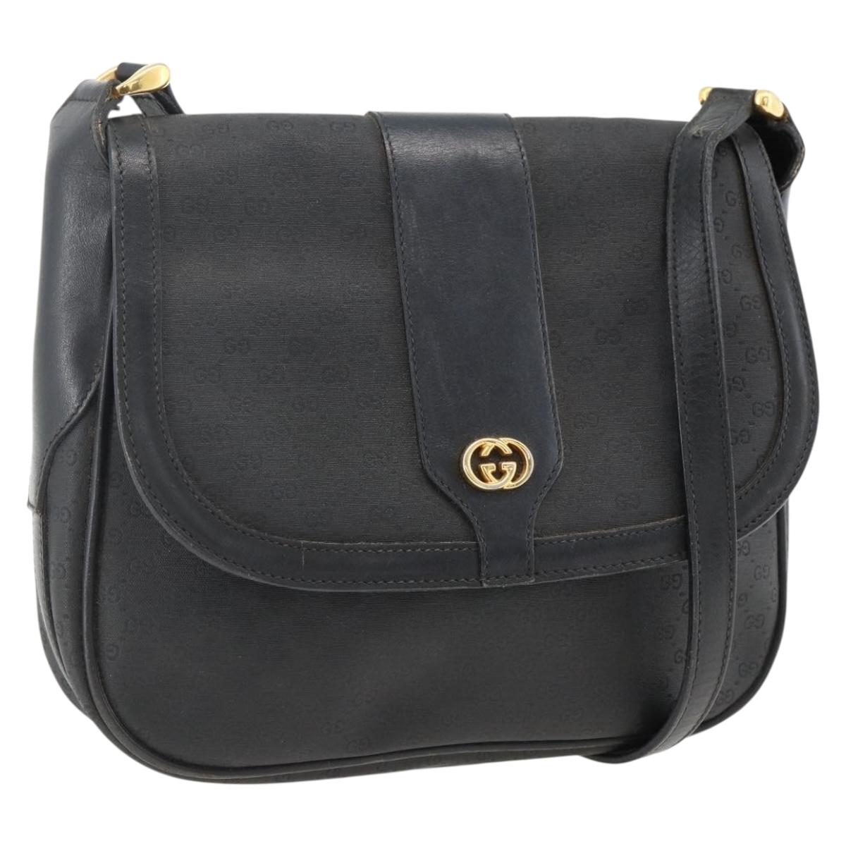 GUCCI Micro GG Supreme Shoulder Bag PVC Black Gold Auth BSZ310