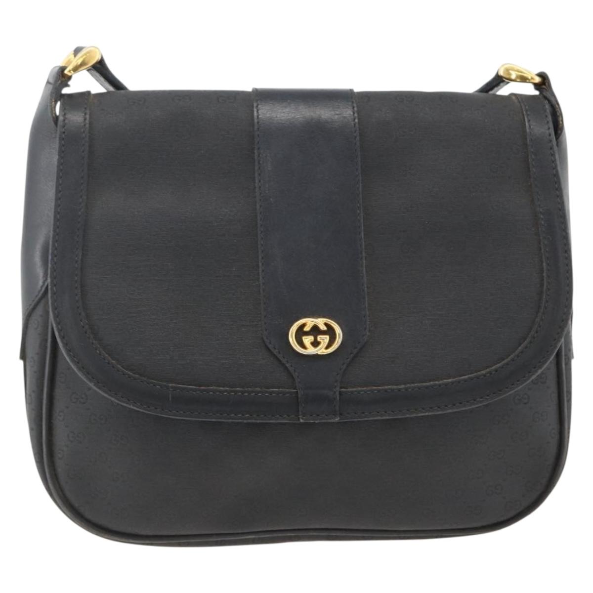 GUCCI Micro GG Supreme Shoulder Bag PVC Black Gold Auth BSZ310