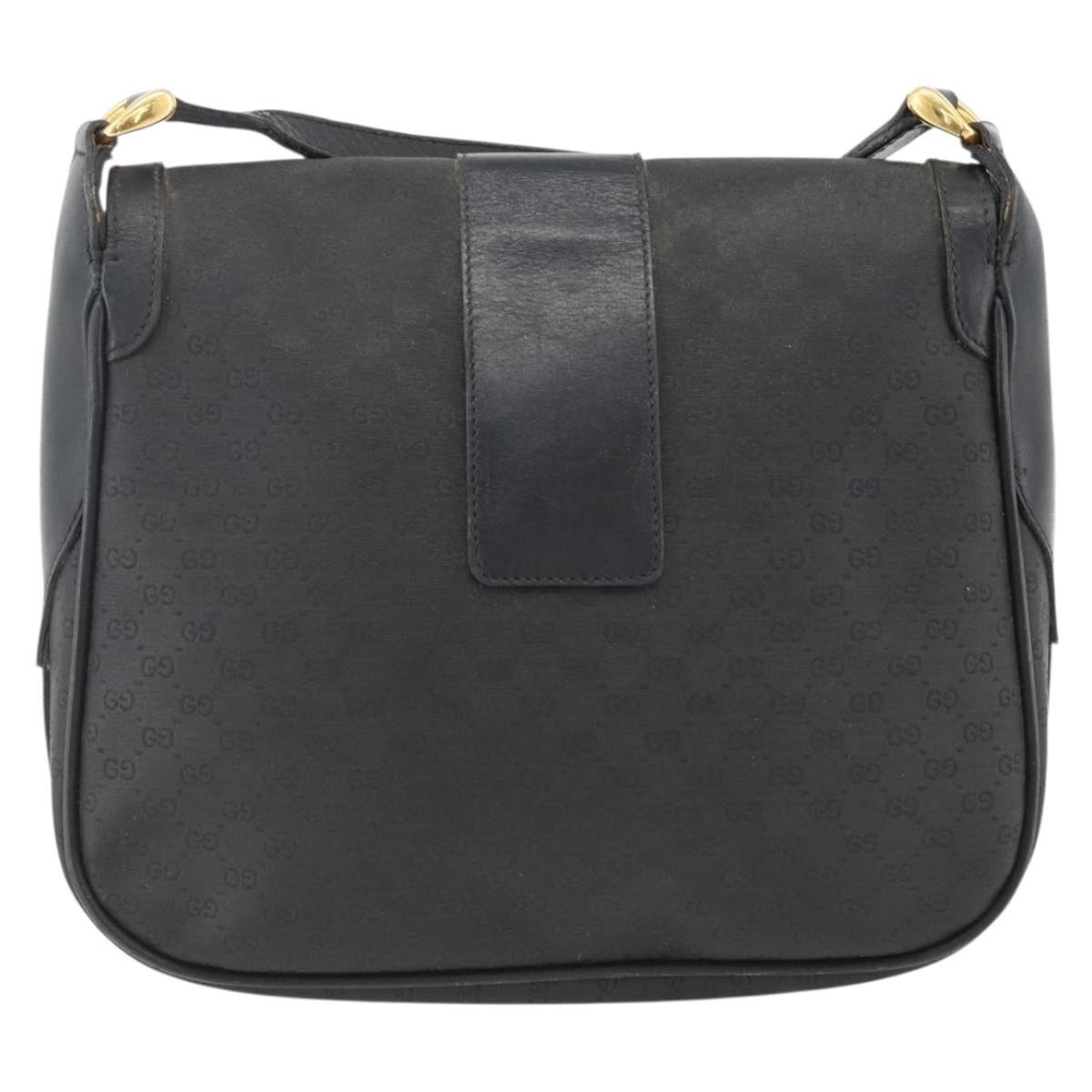 GUCCI Micro GG Supreme Shoulder Bag PVC Black Gold Auth BSZ310