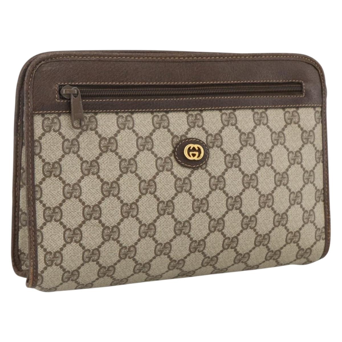 GUCCI GG Supreme Clutch Bag PVC Beige Gold 97 01 037 Auth BSZ311