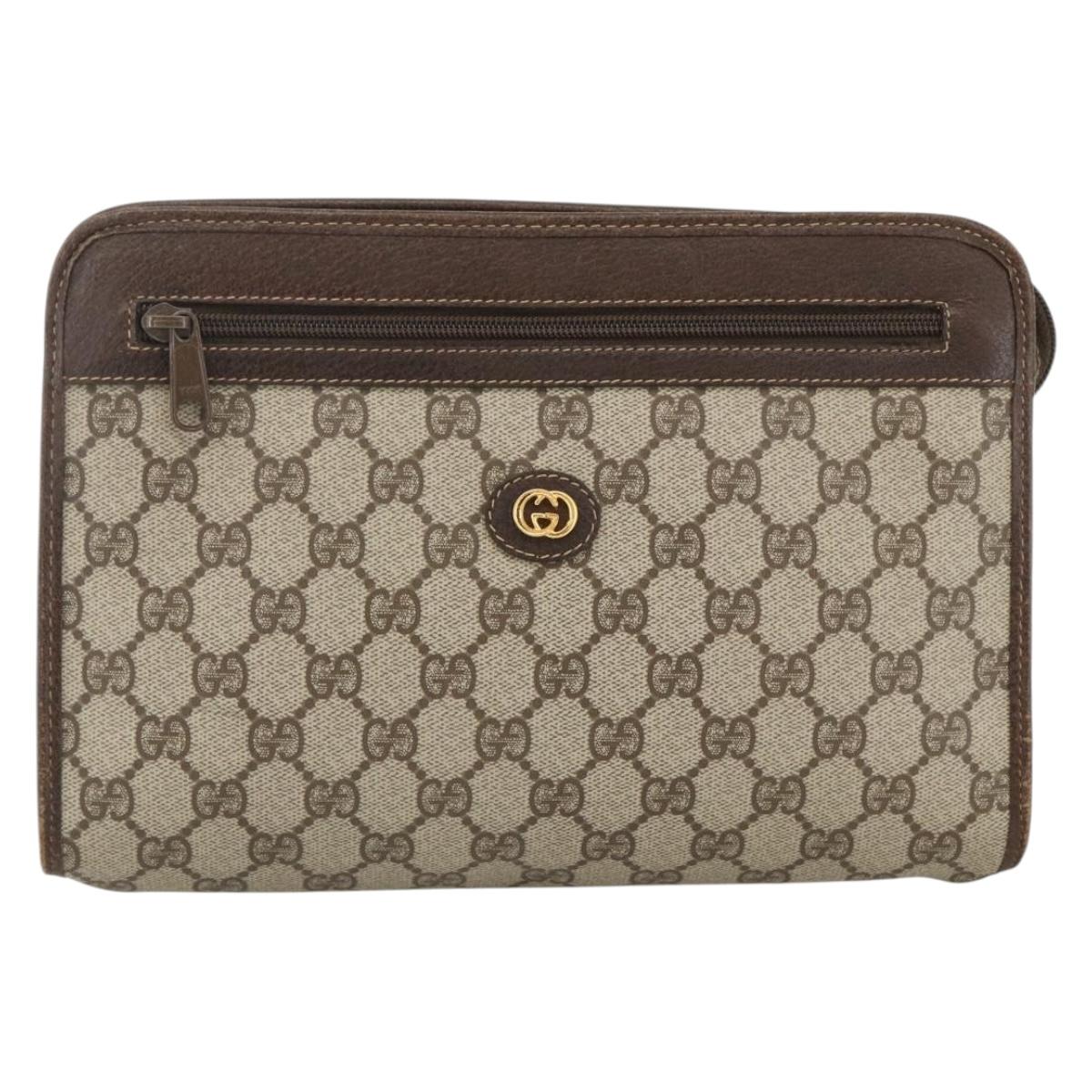 GUCCI GG Supreme Clutch Bag PVC Beige Gold 97 01 037 Auth BSZ311