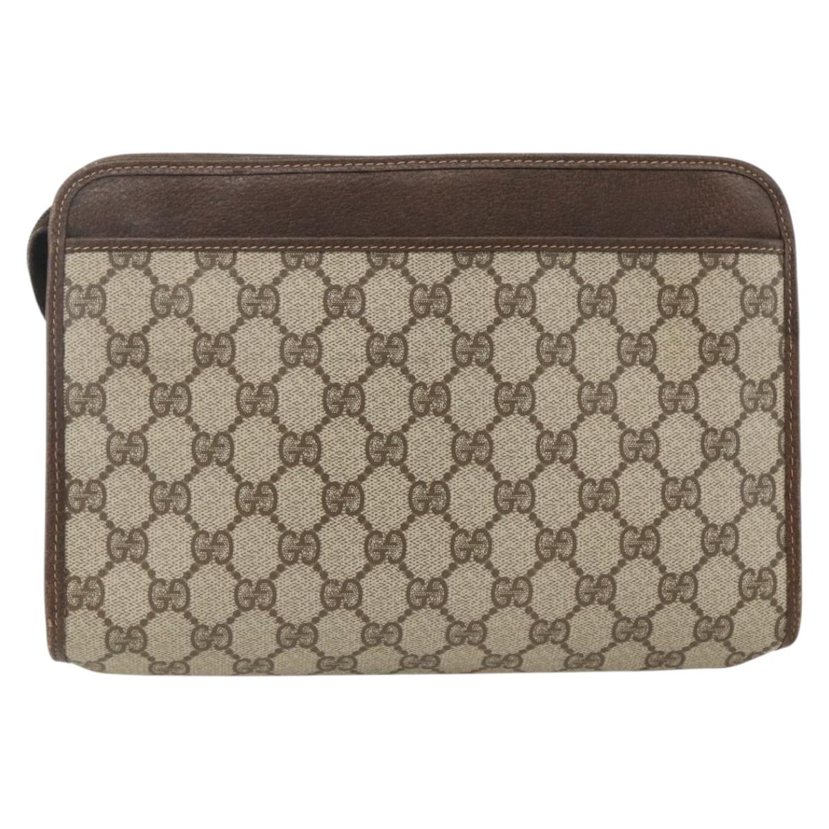 GUCCI GG Supreme Clutch Bag PVC Beige Gold 97 01 037 Auth BSZ311