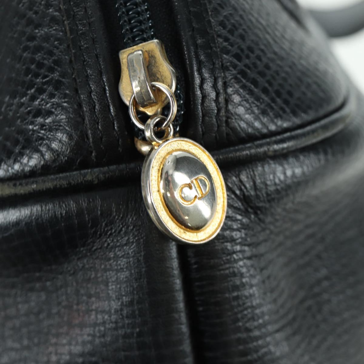 Christian Dior Hand Bag Leather Black Gold Auth BSZ319A