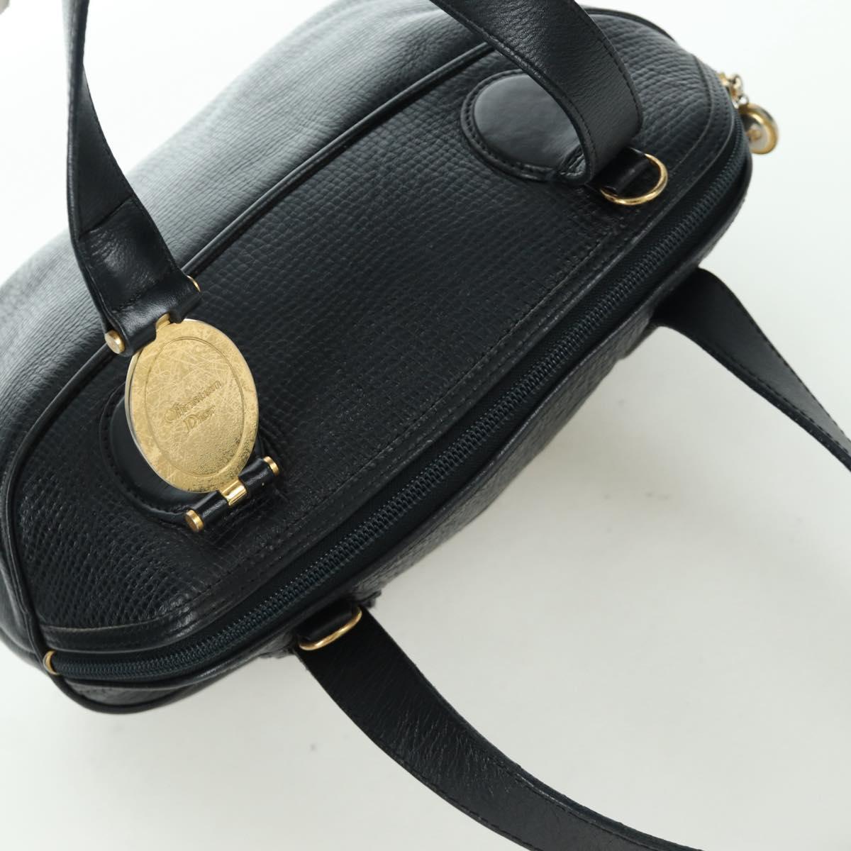 Christian Dior Hand Bag Leather Black Gold Auth BSZ319A