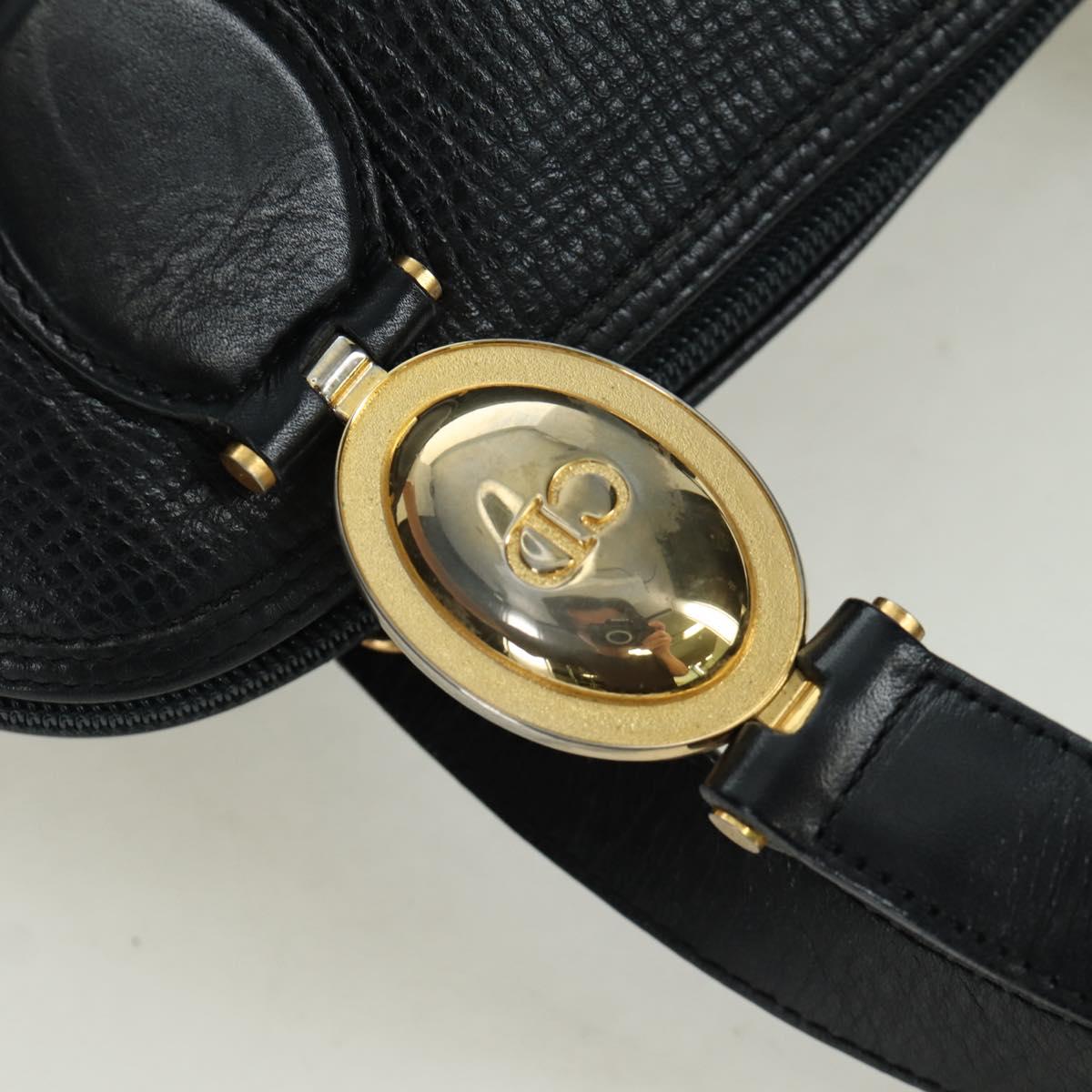 Christian Dior Hand Bag Leather Black Gold Auth BSZ319A