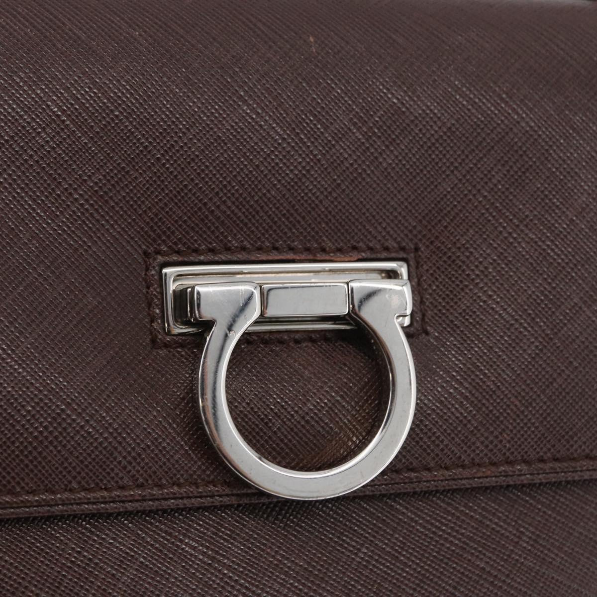 Salvatore Ferragamo Gancini Hand Bag Leather Brown Silver Auth BSZ320