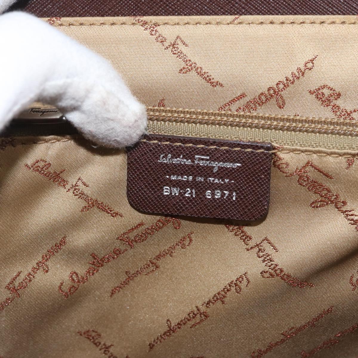Salvatore Ferragamo Gancini Hand Bag Leather Brown Silver Auth BSZ320