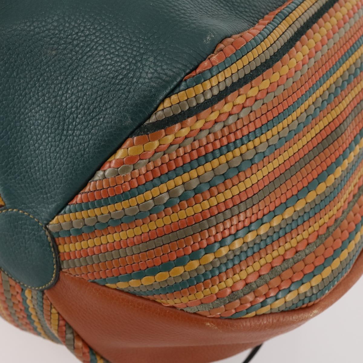 DELVAUX Shoulder Bag Leather Green Gold Auth BSZ321