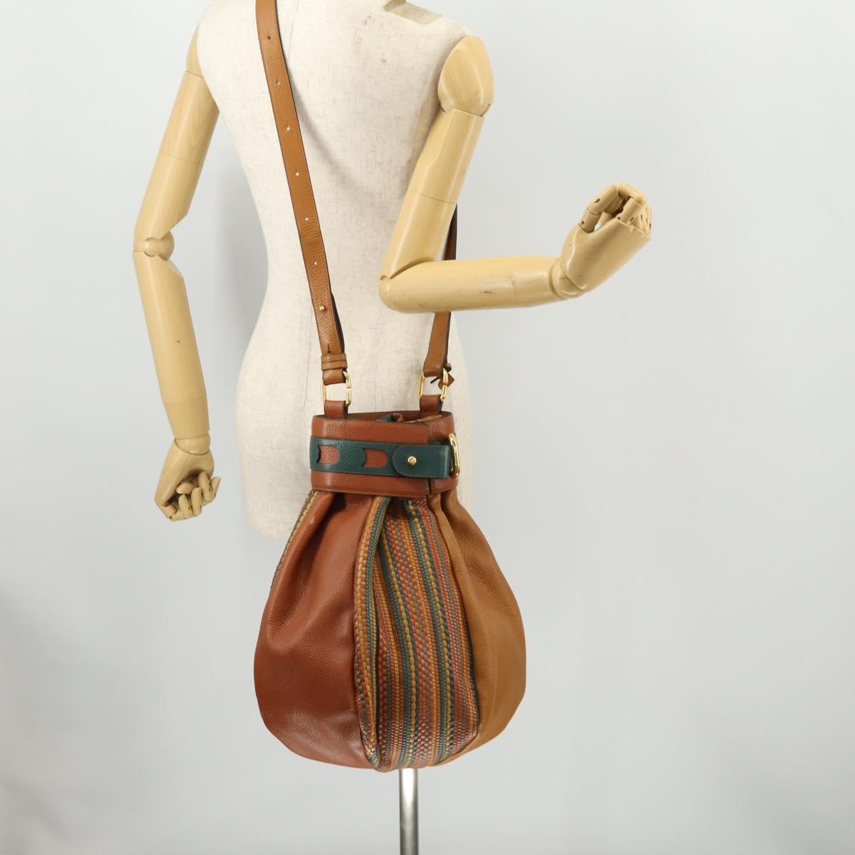 DELVAUX Shoulder Bag Leather Green Gold Auth BSZ321