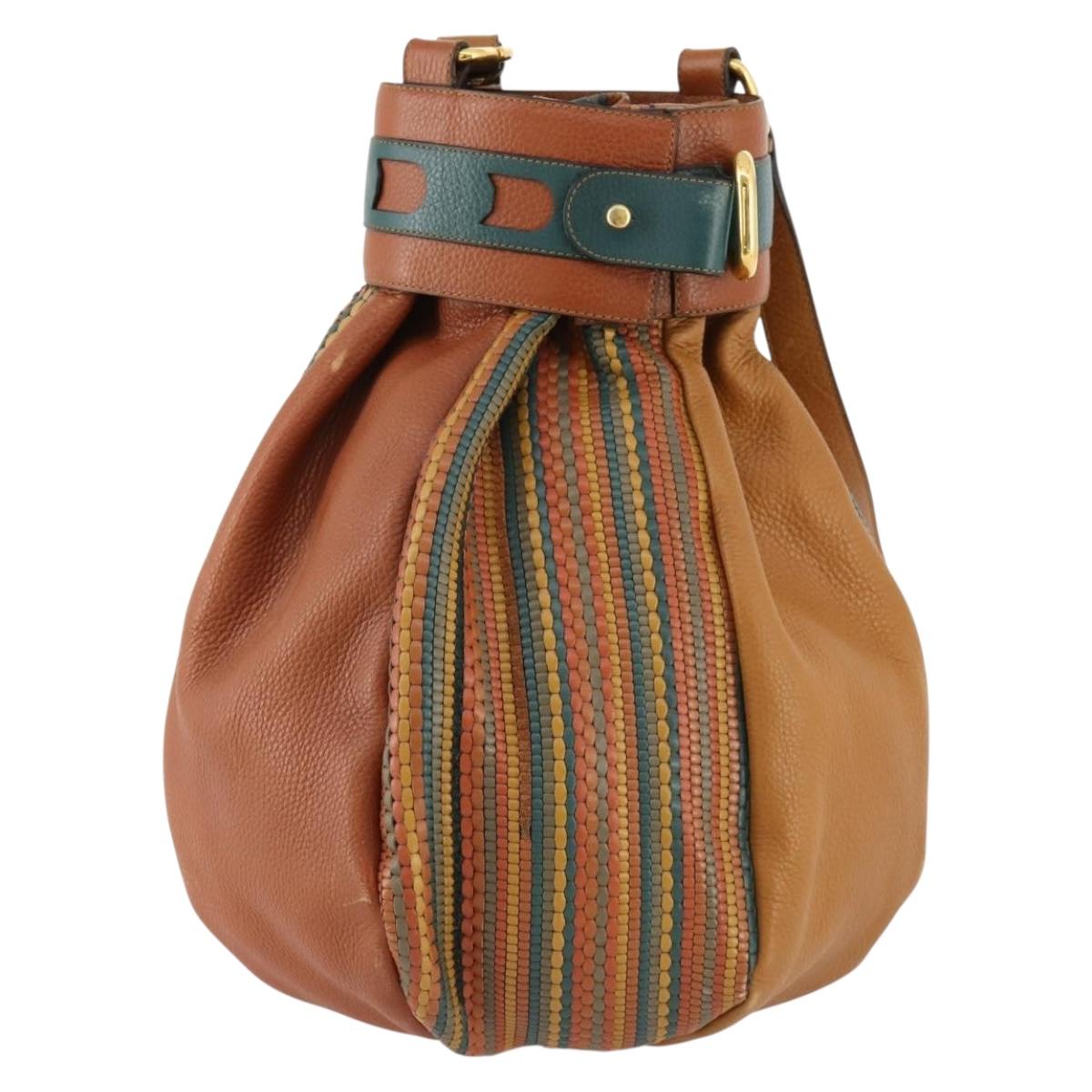 DELVAUX Shoulder Bag Leather Green Gold Auth BSZ321