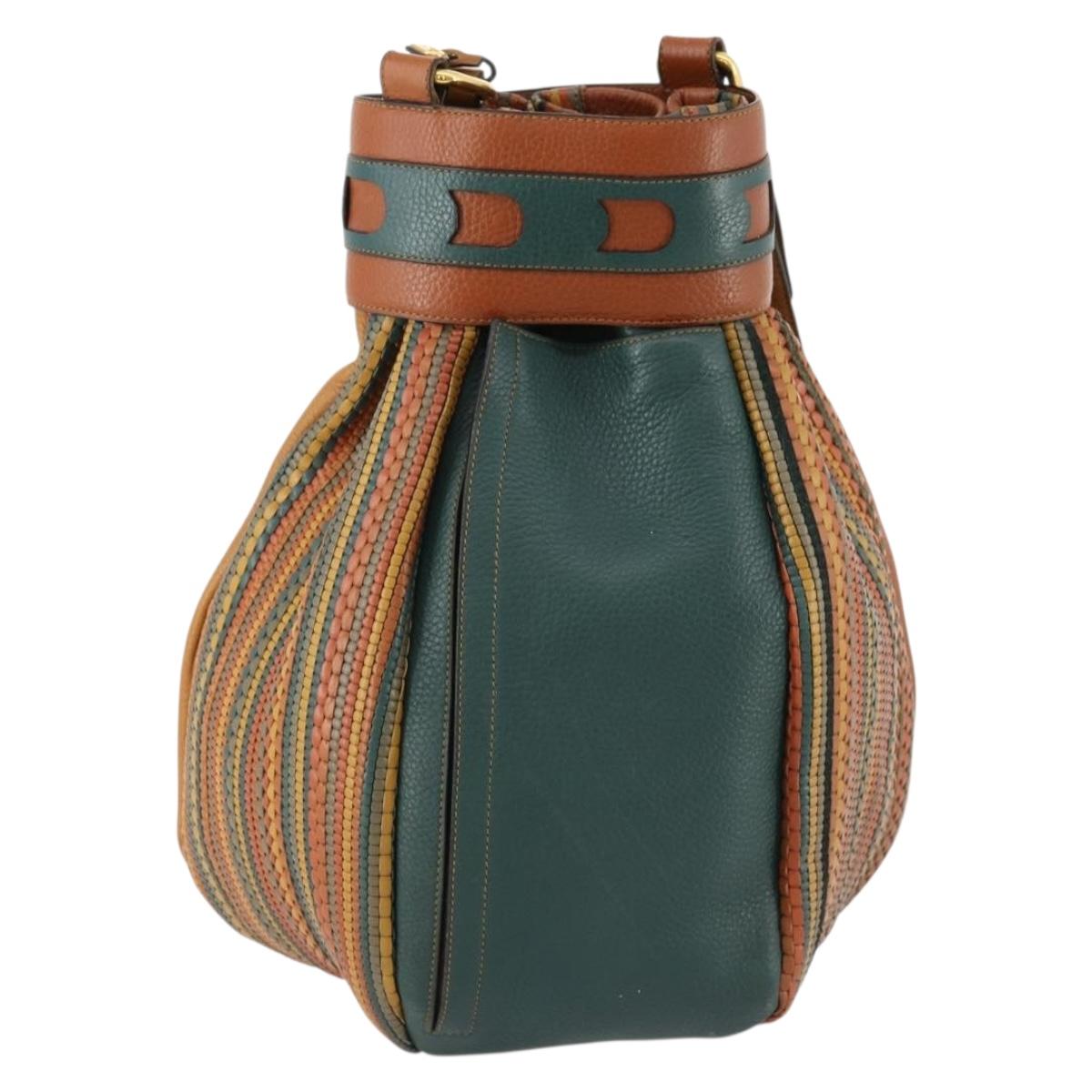 DELVAUX Shoulder Bag Leather Green Gold Auth BSZ321