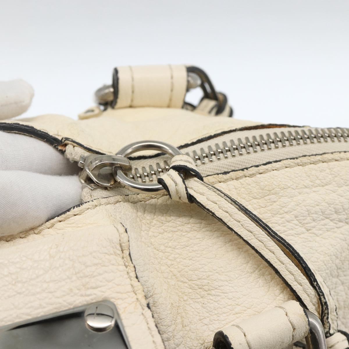 Chloe Paddington Hand Bag Leather White Silver Auth BSZ323