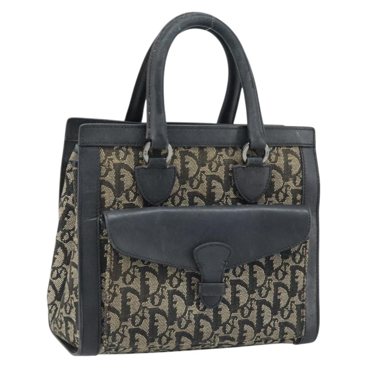 Christian Dior Trotter Canvas Hand Bag Black Silver Auth BSZ335