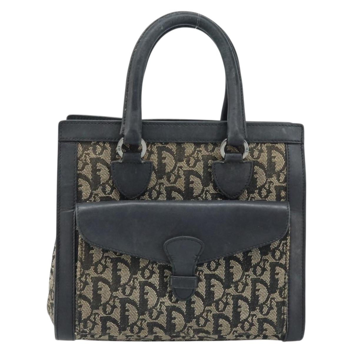 Christian Dior Trotter Canvas Hand Bag Black Silver Auth BSZ335