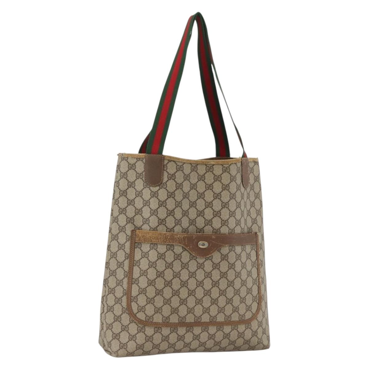GUCCI GG Supreme Web Sherry Line Tote Bag PVC Beige Gold 39 02 003 Auth BSZ336
