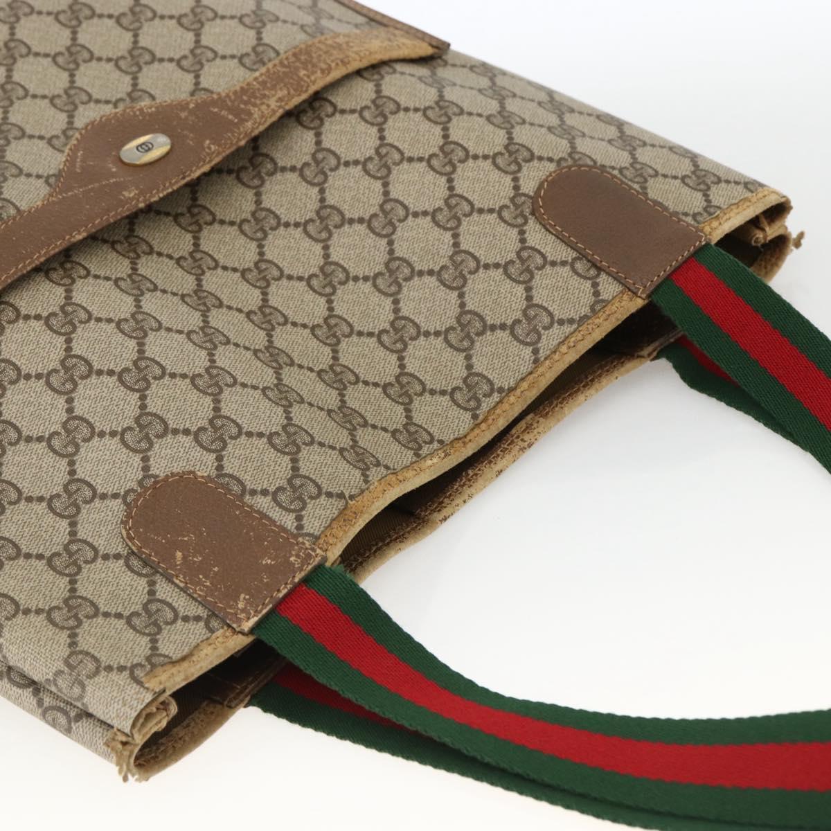 GUCCI GG Supreme Web Sherry Line Tote Bag PVC Beige Gold 39 02 003 Auth BSZ336