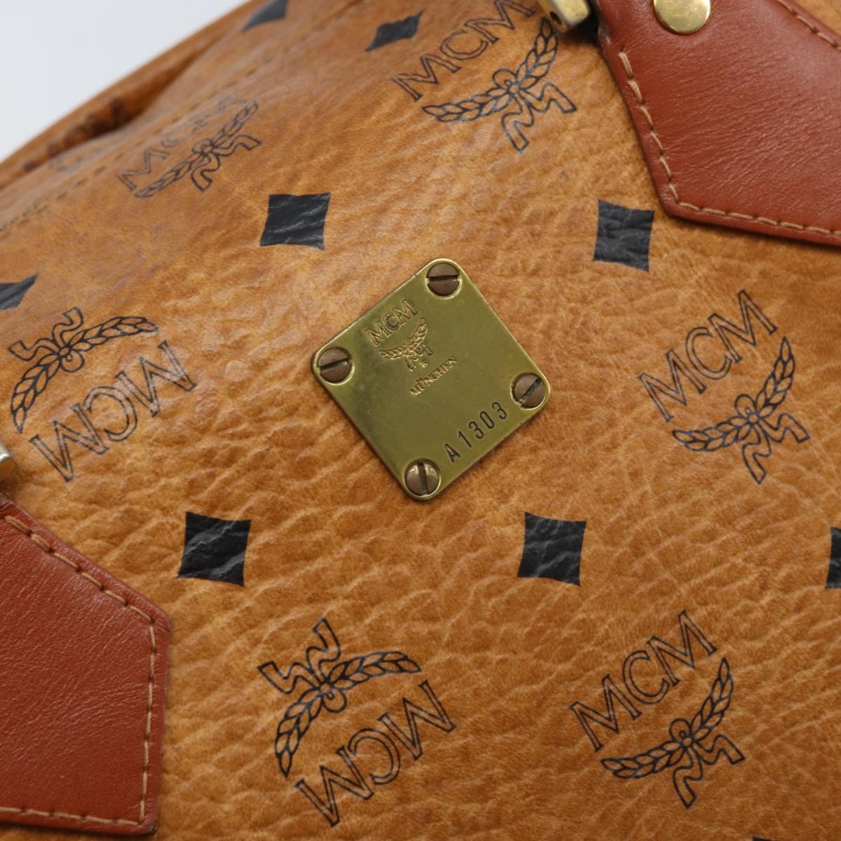 MCM Vicetos Logogram Hand Bag PVC Leather Brown Gold Auth BSZ338