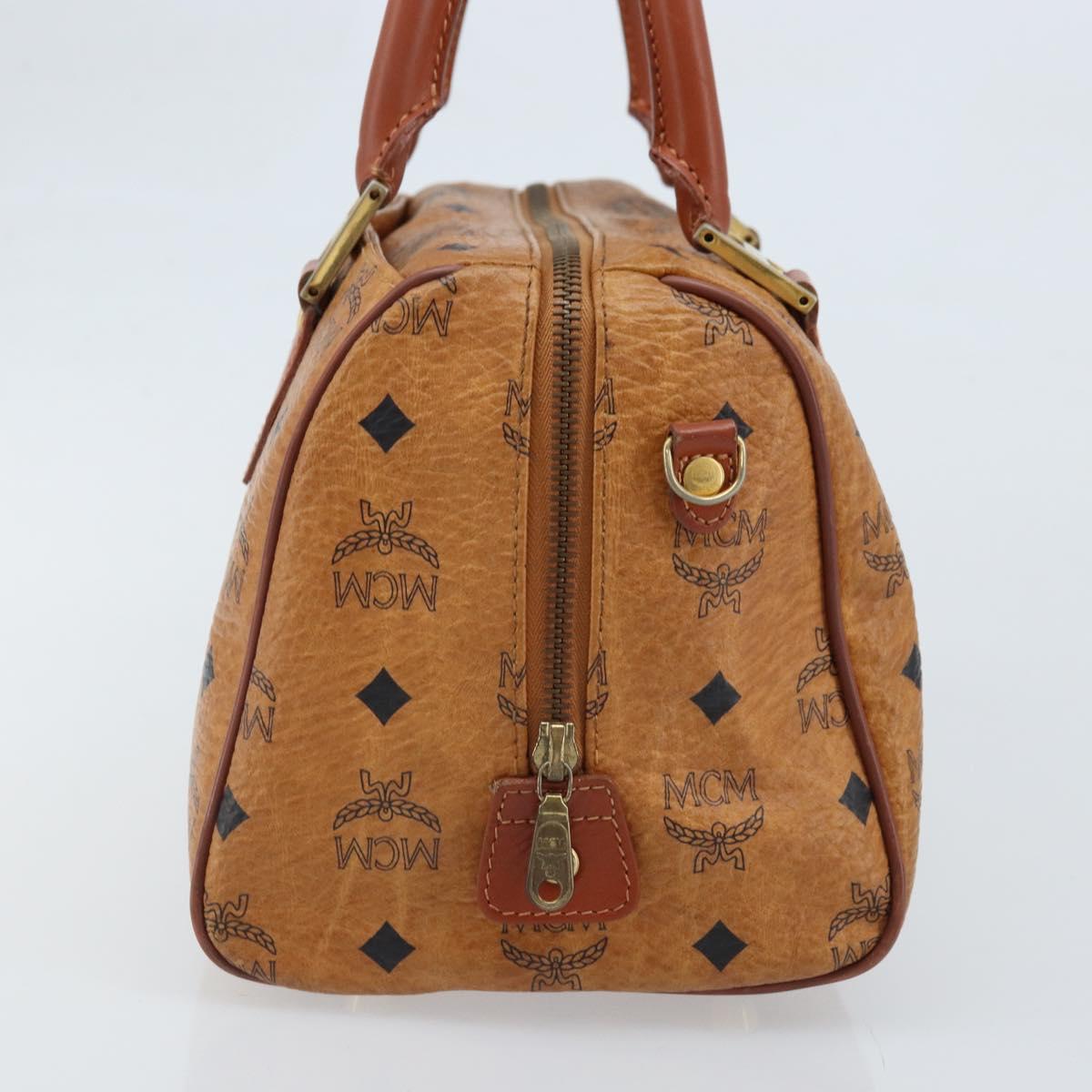 MCM Vicetos Logogram Hand Bag PVC Leather Brown Gold Auth BSZ338