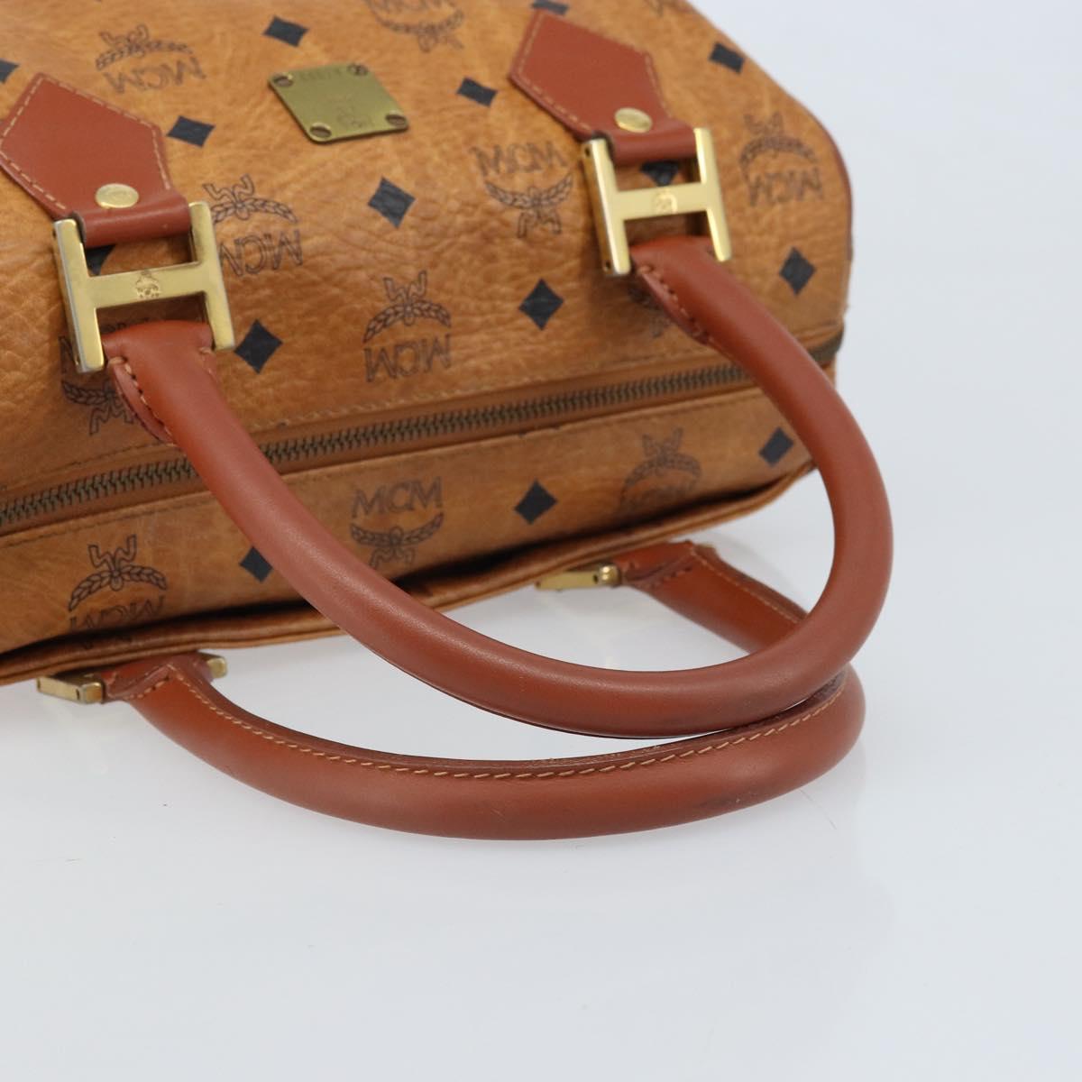 MCM Vicetos Logogram Hand Bag PVC Leather Brown Gold Auth BSZ338