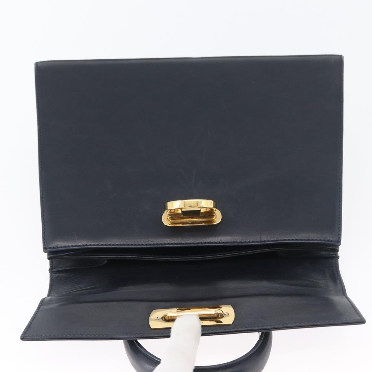 Salvatore Ferragamo Gancini Hand Bag Leather Navy Gold Auth BSZ342