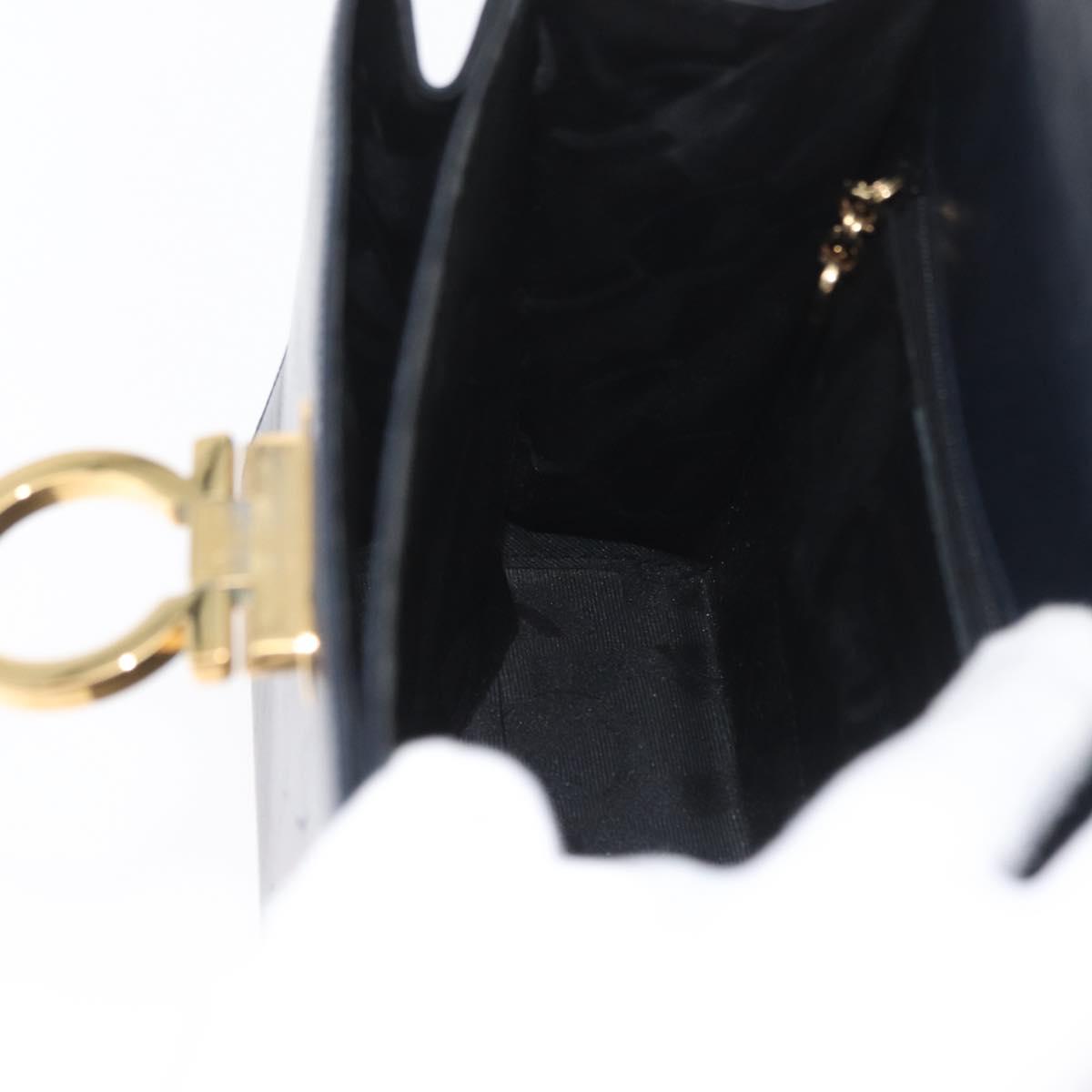 Salvatore Ferragamo Gancini Hand Bag Leather Navy Gold Auth BSZ342