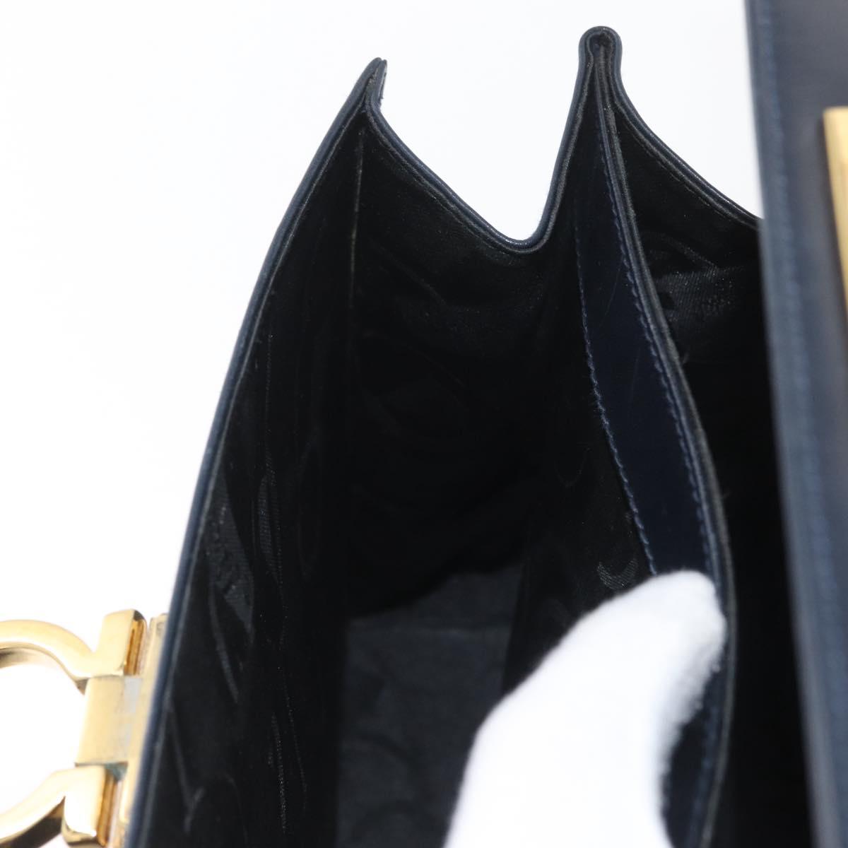 Salvatore Ferragamo Gancini Hand Bag Leather Navy Gold Auth BSZ342
