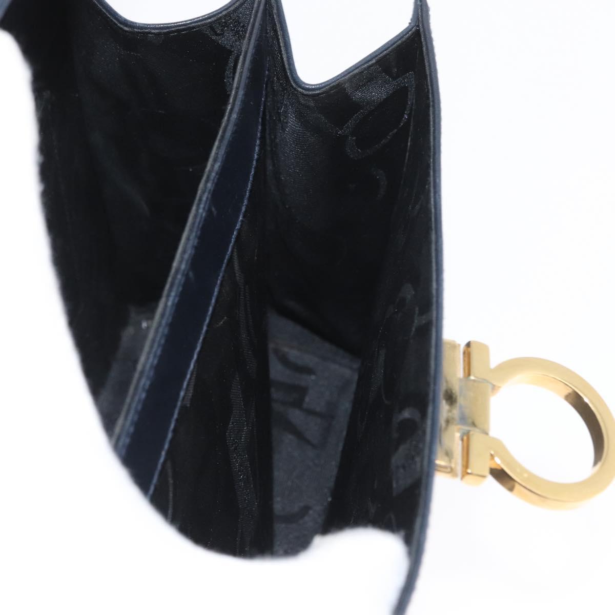 Salvatore Ferragamo Gancini Hand Bag Leather Navy Gold Auth BSZ342