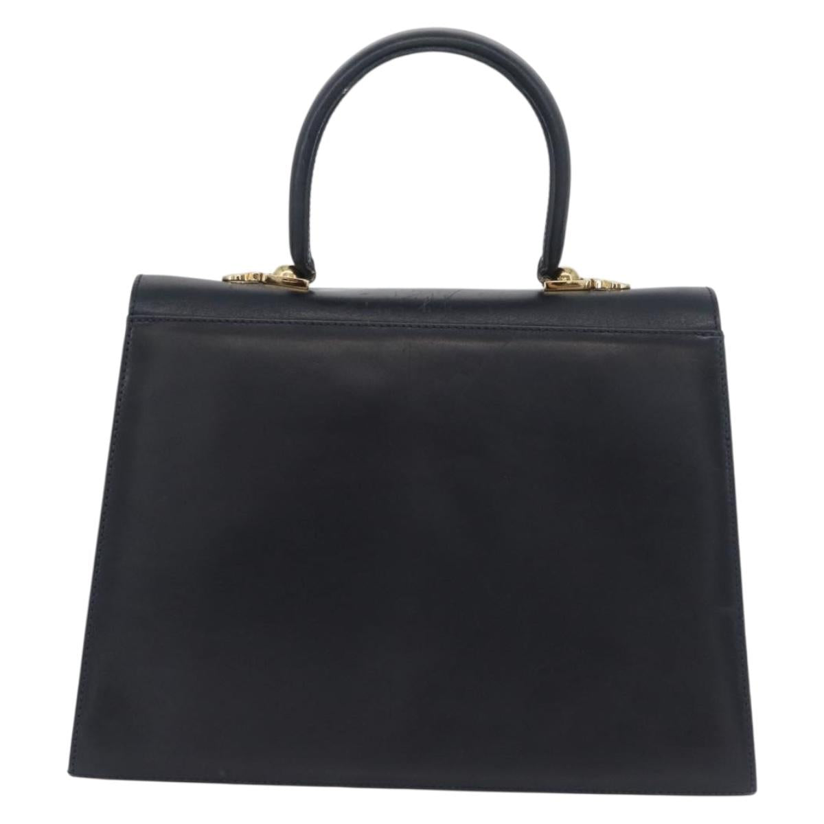 Salvatore Ferragamo Gancini Hand Bag Leather Navy Gold Auth BSZ342
