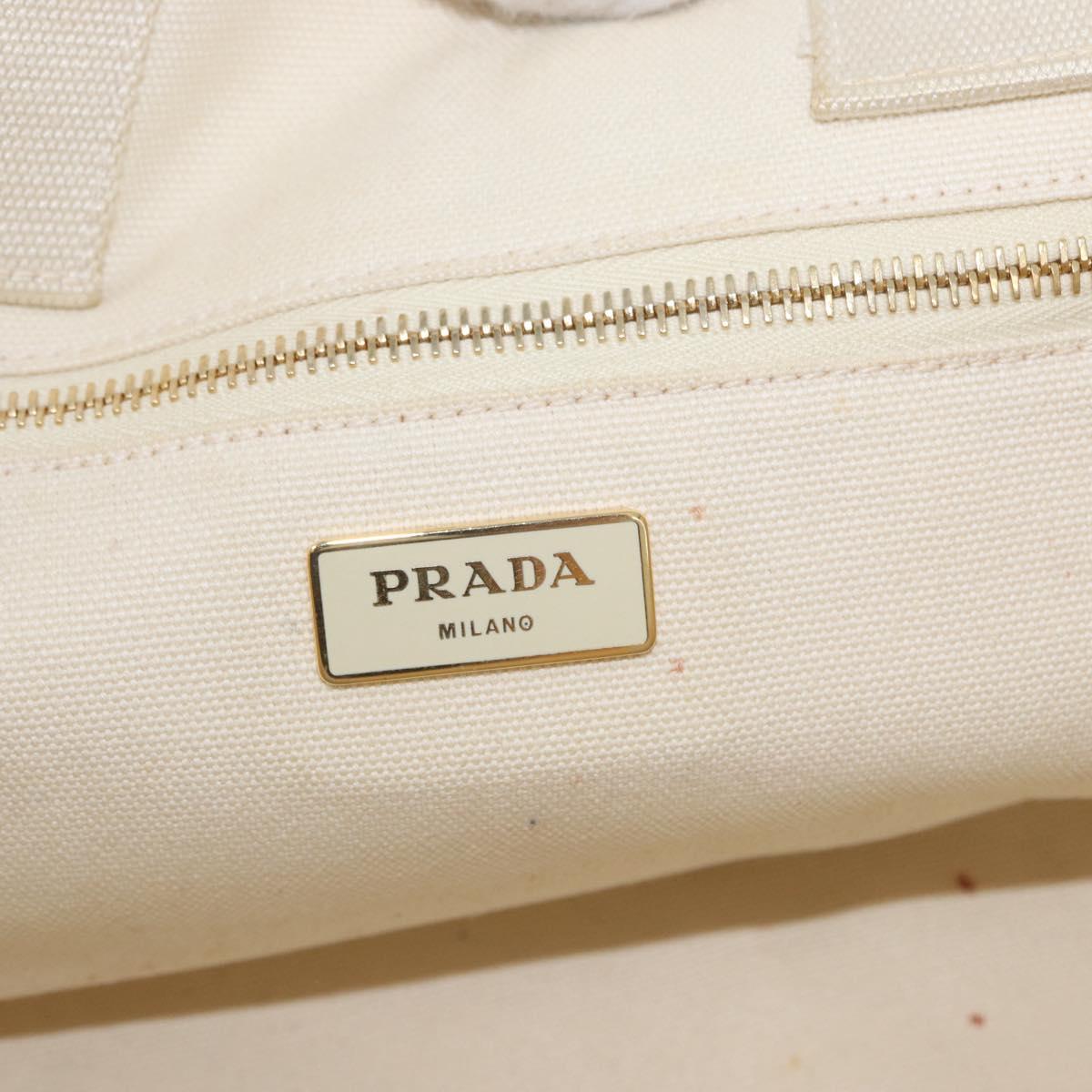 PRADA Canapa MM Hand Bag Denim White Gold Auth BSZ344