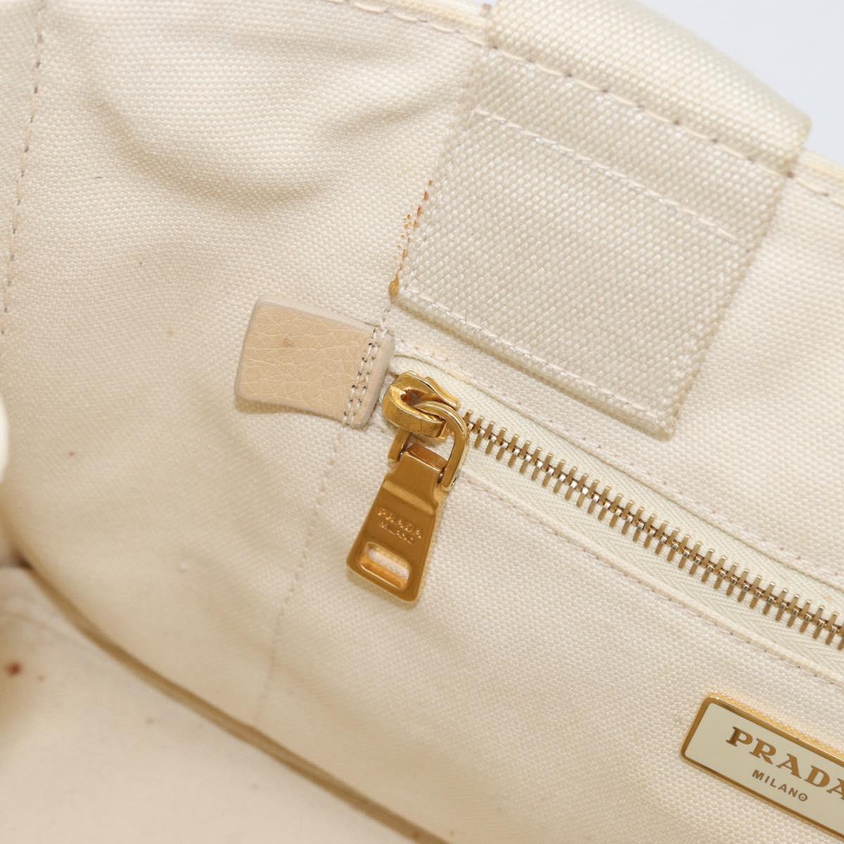 PRADA Canapa MM Hand Bag Denim White Gold Auth BSZ344