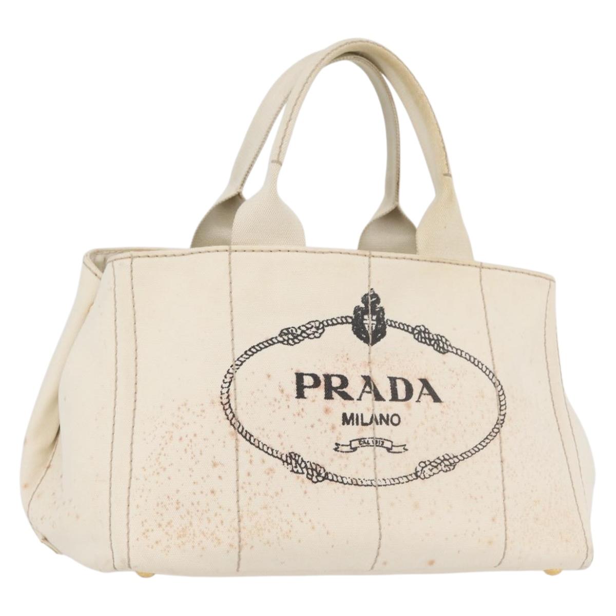 PRADA Canapa MM Hand Bag Denim White Gold Auth BSZ344