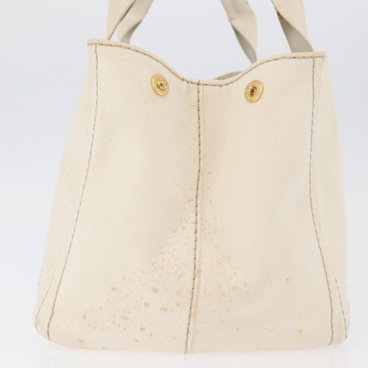 PRADA Canapa MM Hand Bag Denim White Gold Auth BSZ344