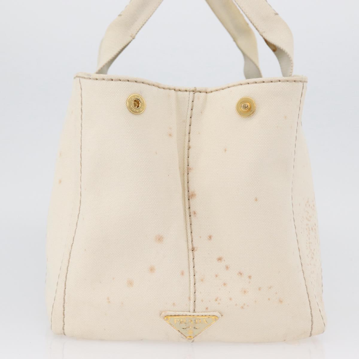 PRADA Canapa MM Hand Bag Denim White Gold Auth BSZ344