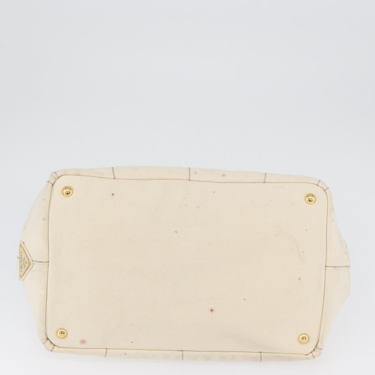 PRADA Canapa MM Hand Bag Denim White Gold Auth BSZ344
