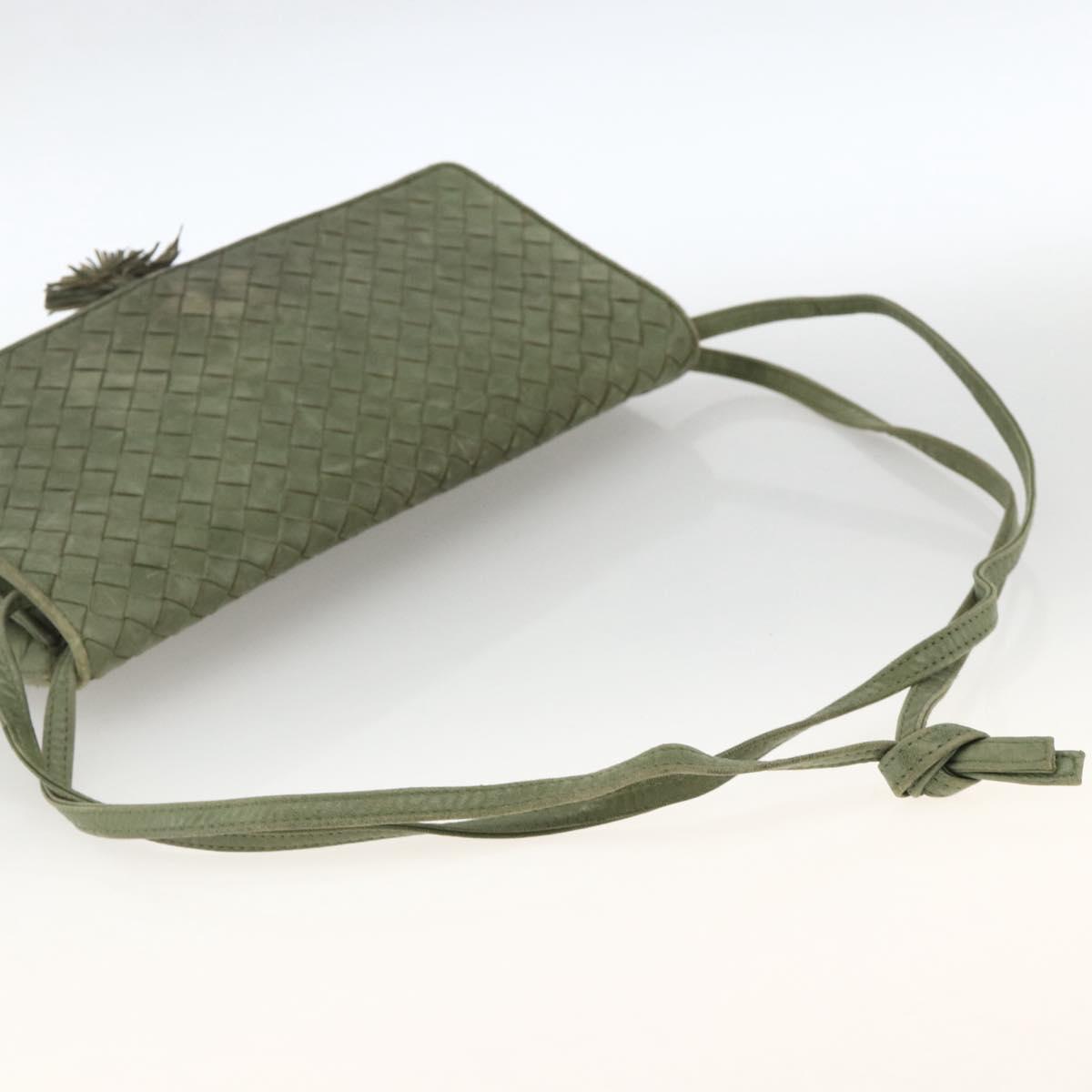 BOTTEGA VENETA INTRECCIATO Shoulder Bag Leather Khaki Gold Auth BSZ346