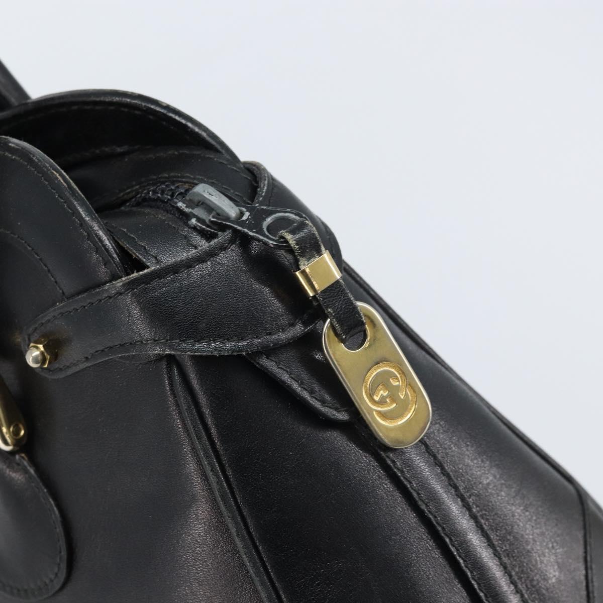 GUCCI Hand Bag Leather Black Gold Auth BSZ350
