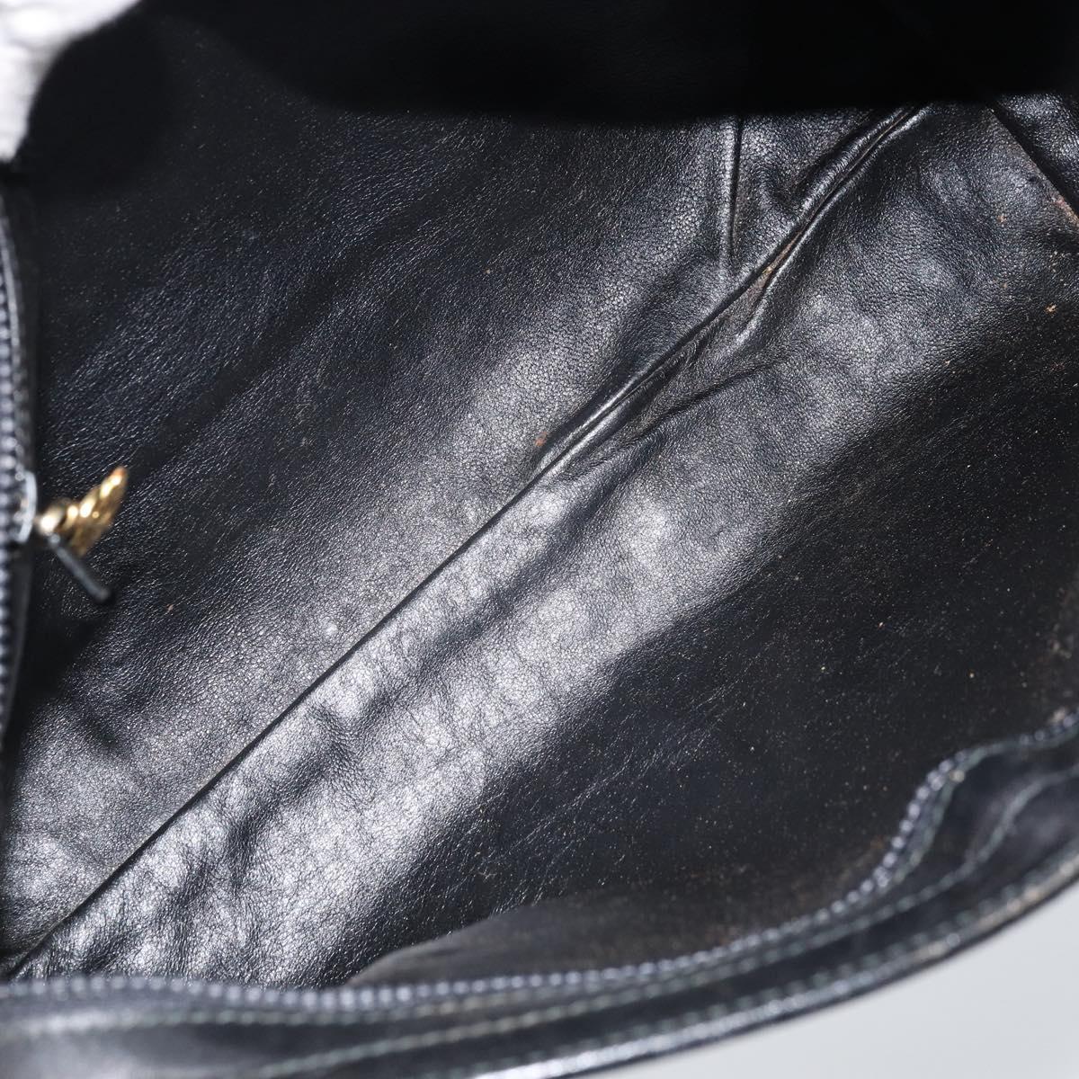 GUCCI Hand Bag Leather Black Gold Auth BSZ350
