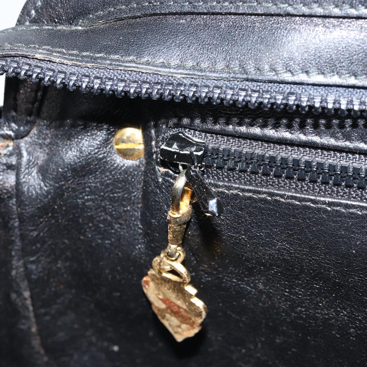 GUCCI Hand Bag Leather Black Gold Auth BSZ350