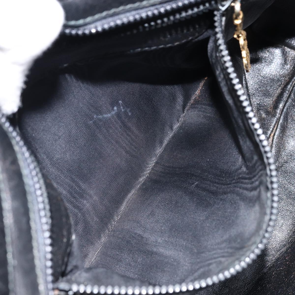GUCCI Hand Bag Leather Black Gold Auth BSZ350