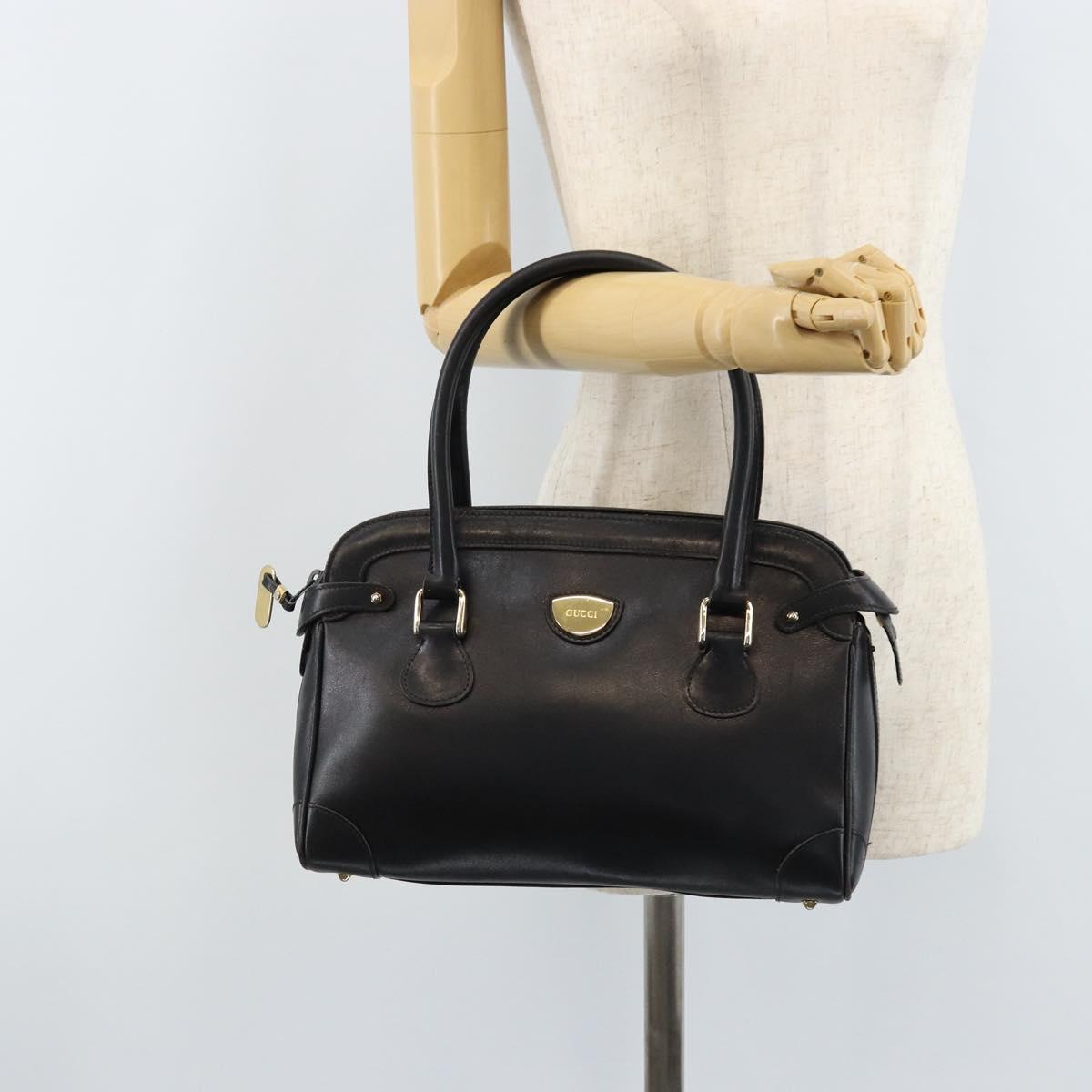 GUCCI Hand Bag Leather Black Gold Auth BSZ350