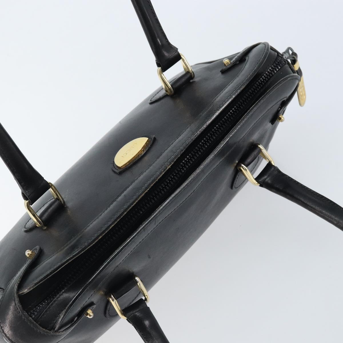 GUCCI Hand Bag Leather Black Gold Auth BSZ350