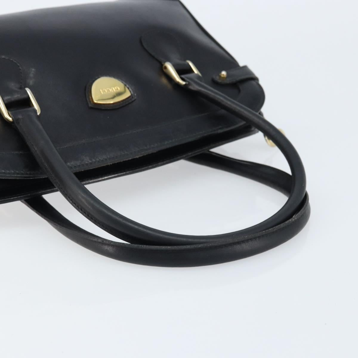 GUCCI Hand Bag Leather Black Gold Auth BSZ350