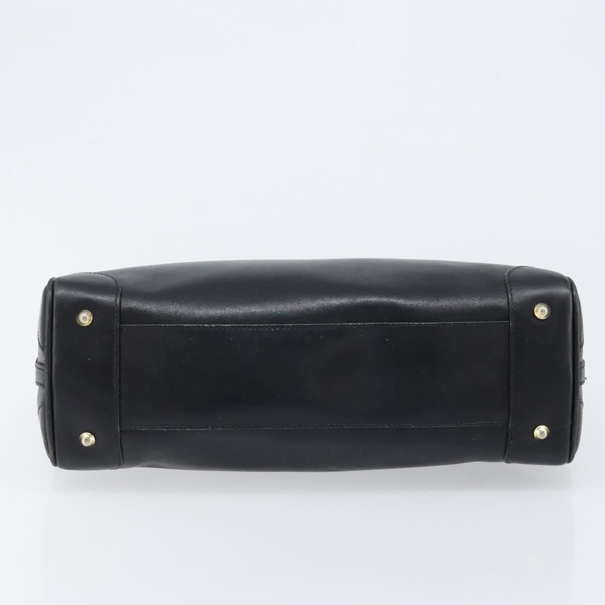 GUCCI Hand Bag Leather Black Gold Auth BSZ350