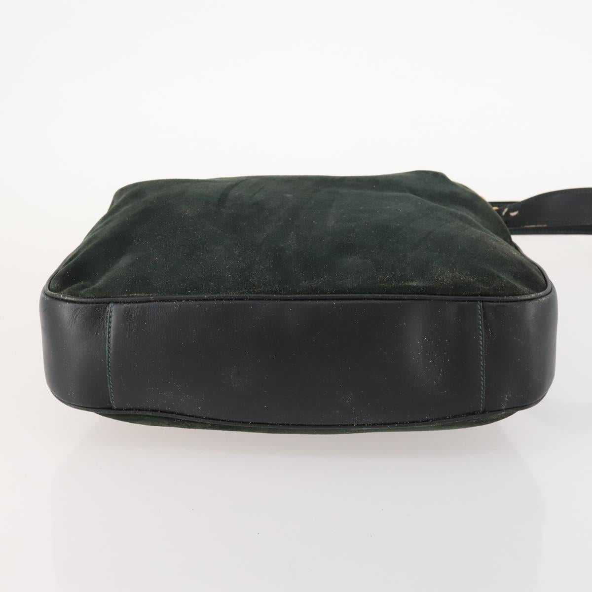 GUCCI Bamboo Shoulder Bag Suede 2way Green Gold 001 3754 Auth BSZ354